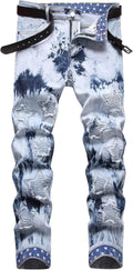 Baylvn Men's Designer Straight Slim Fit Patchwork Jeans for Style