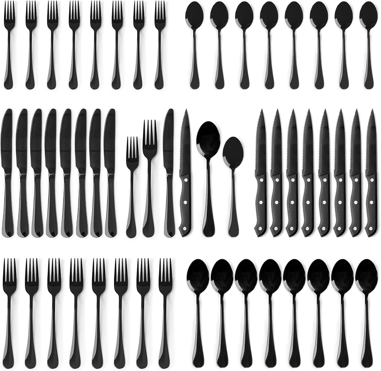 Astercook 48-Piece Black Flatware Set with Steak Knives