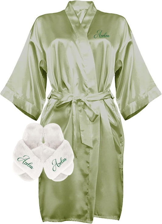 Custom Women Satin Robes and Slippers Gift Set for Her