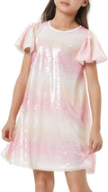 Girls Sparkly Sequin Midi Dress with Flutter Sleeves - Star Look