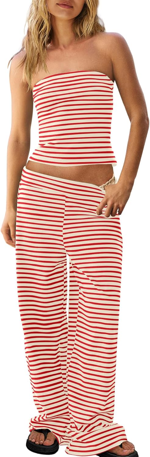 Panadila Womens Striped Two Piece Set for Summer Beach Vibes