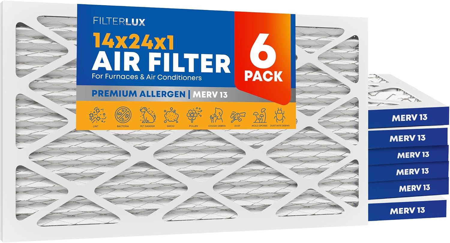 Filterlux 14x24x1 MERV 13 (6-Pack) Electrostatic Pleated Air Filters - Superior HVAC Protection