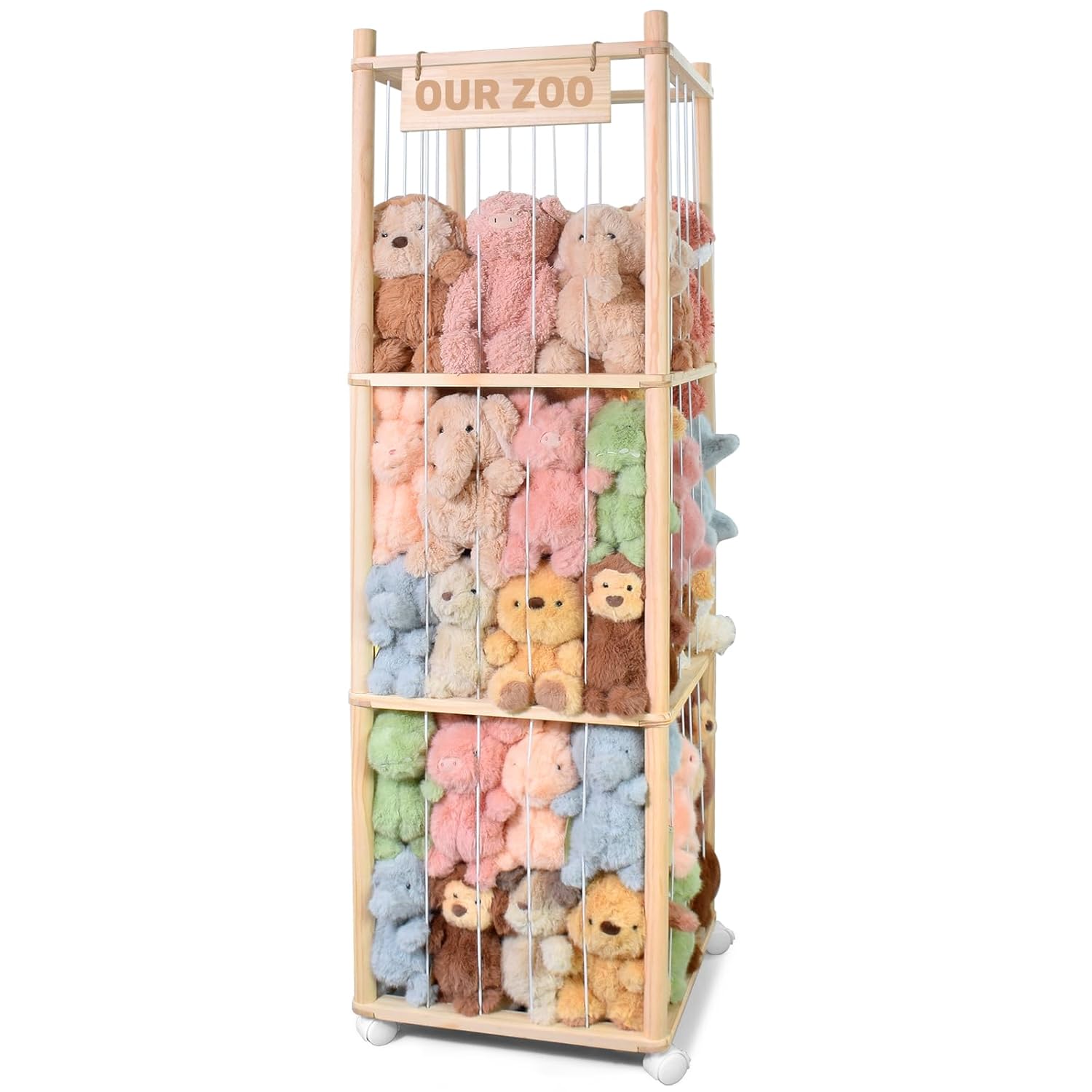 Large Capacity Stuffed Animal Storage with Movable Wheels