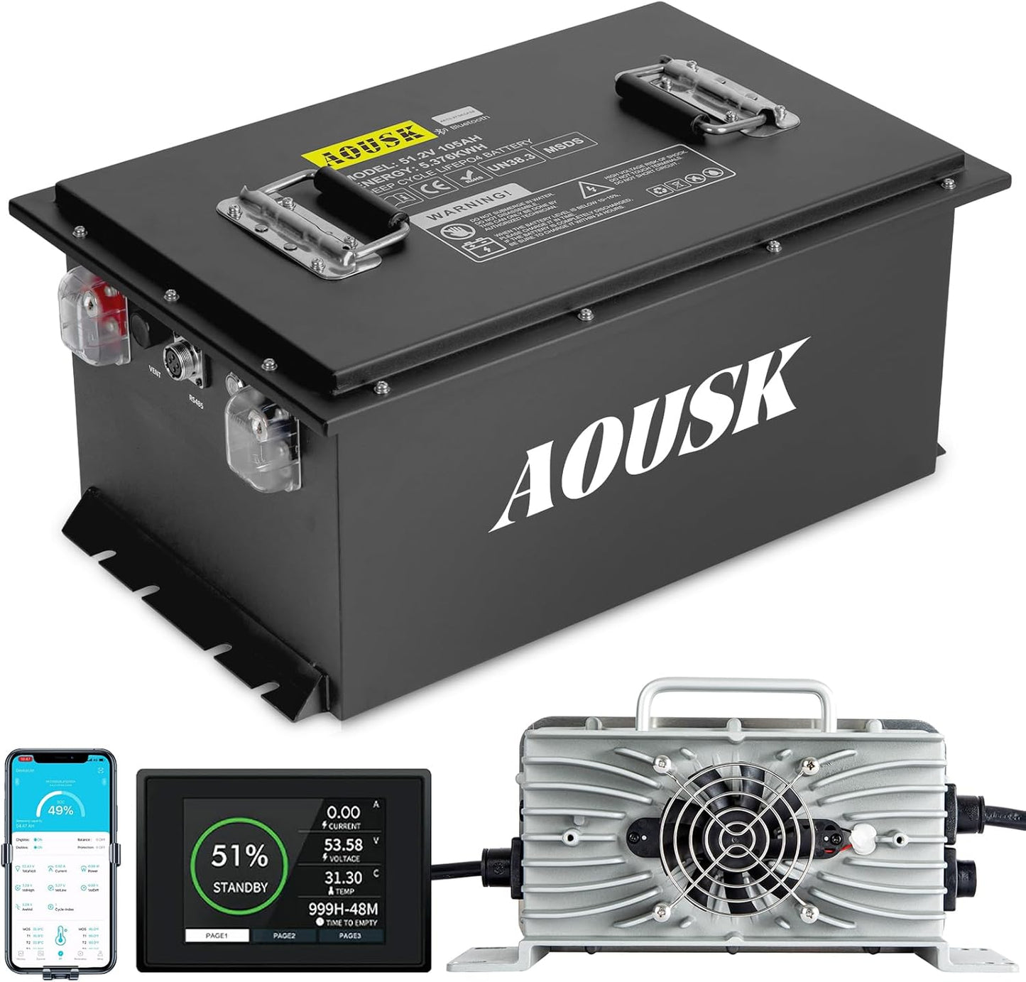 48V 105Ah Lithium Golf Cart Batteries with Smart BMS & APP