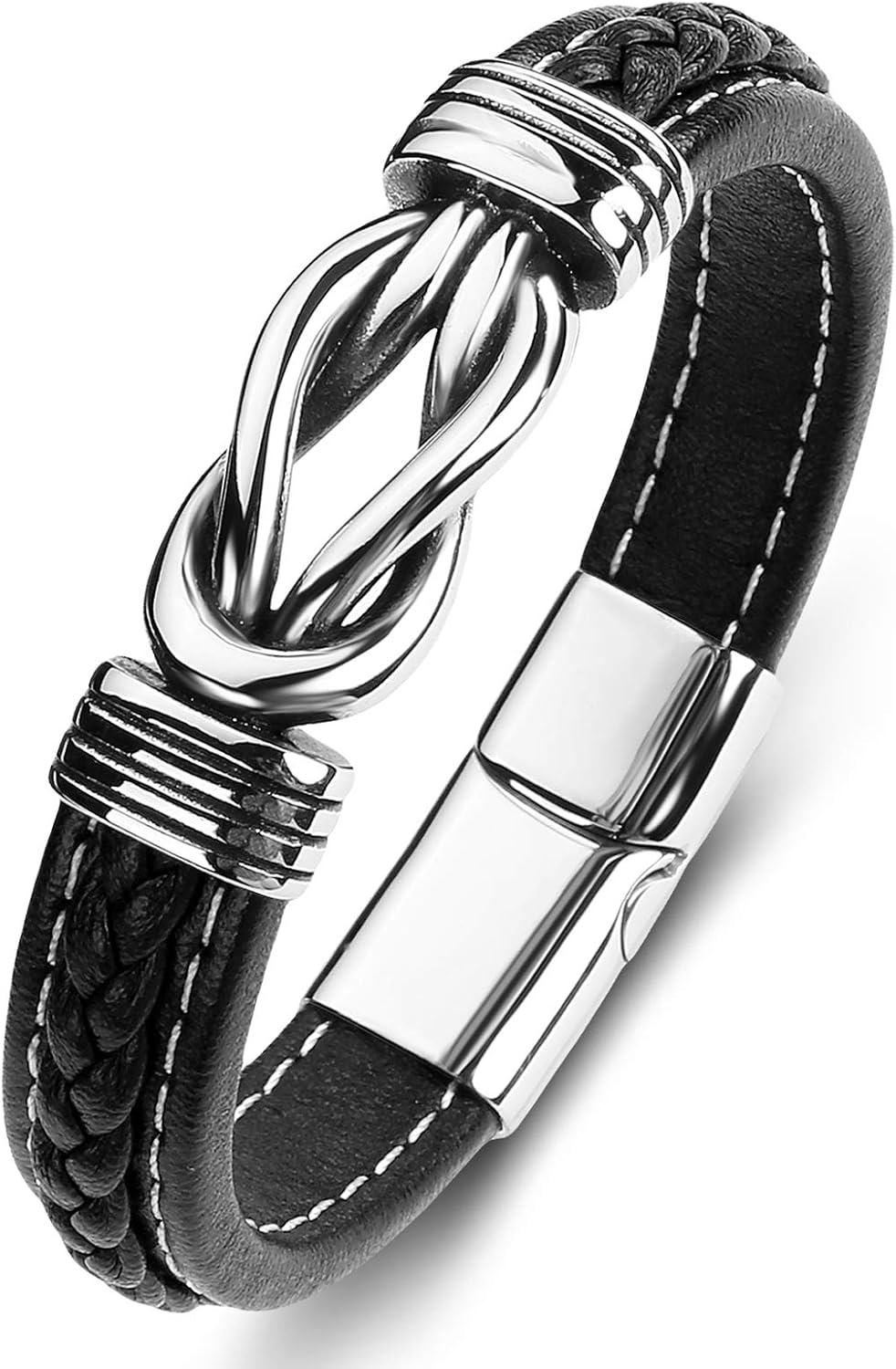 Stylish Mens Leather Bracelet - Stainless Steel Clasp - Gift for Him