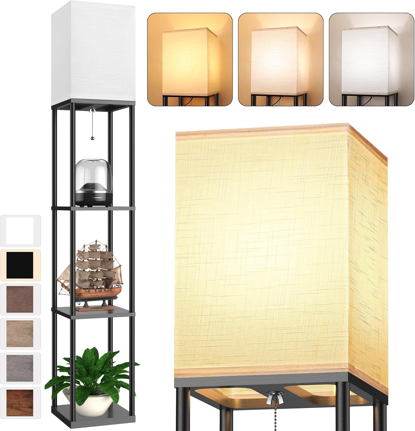 Floor Lamp with Shelves for Living Room and Bedroom Use