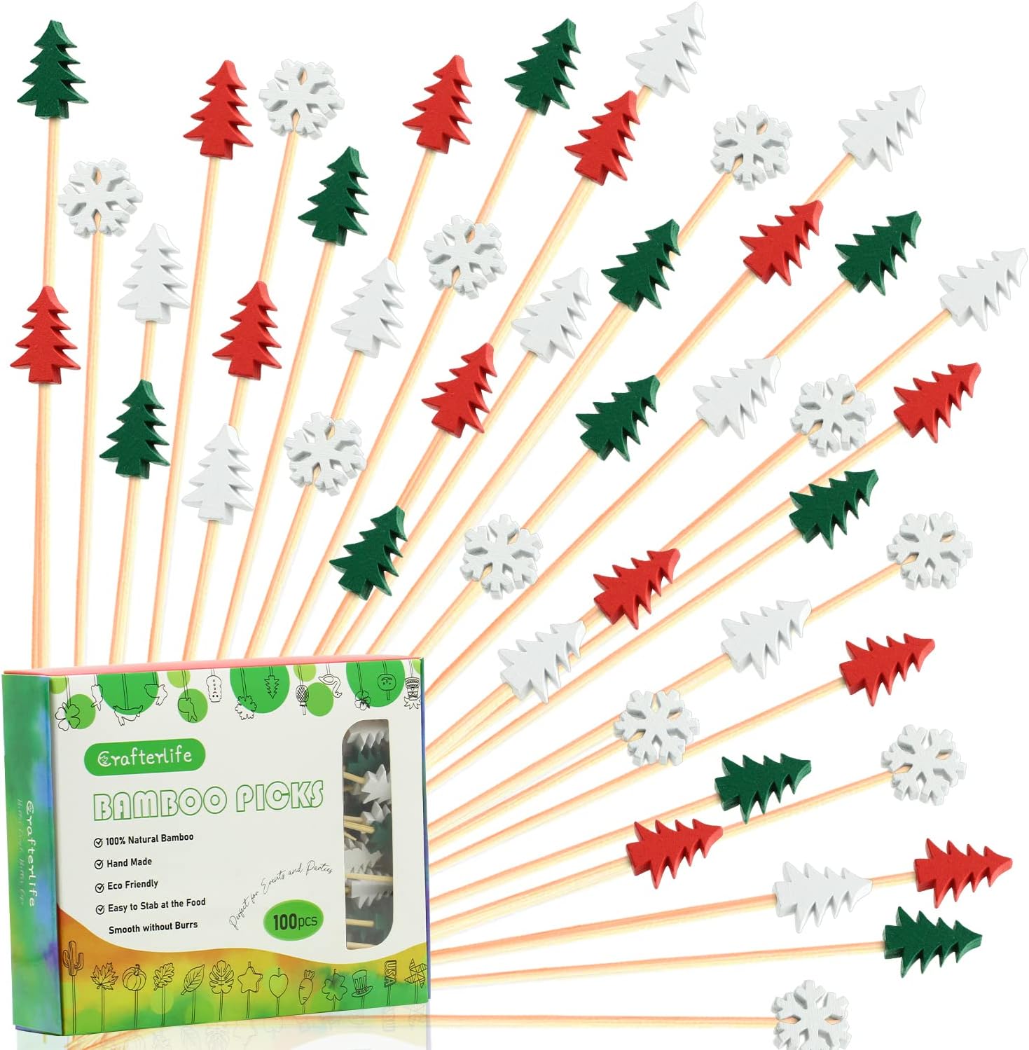 Bamboo Snowflake Cocktail Picks - Festive Winter Party Decoration