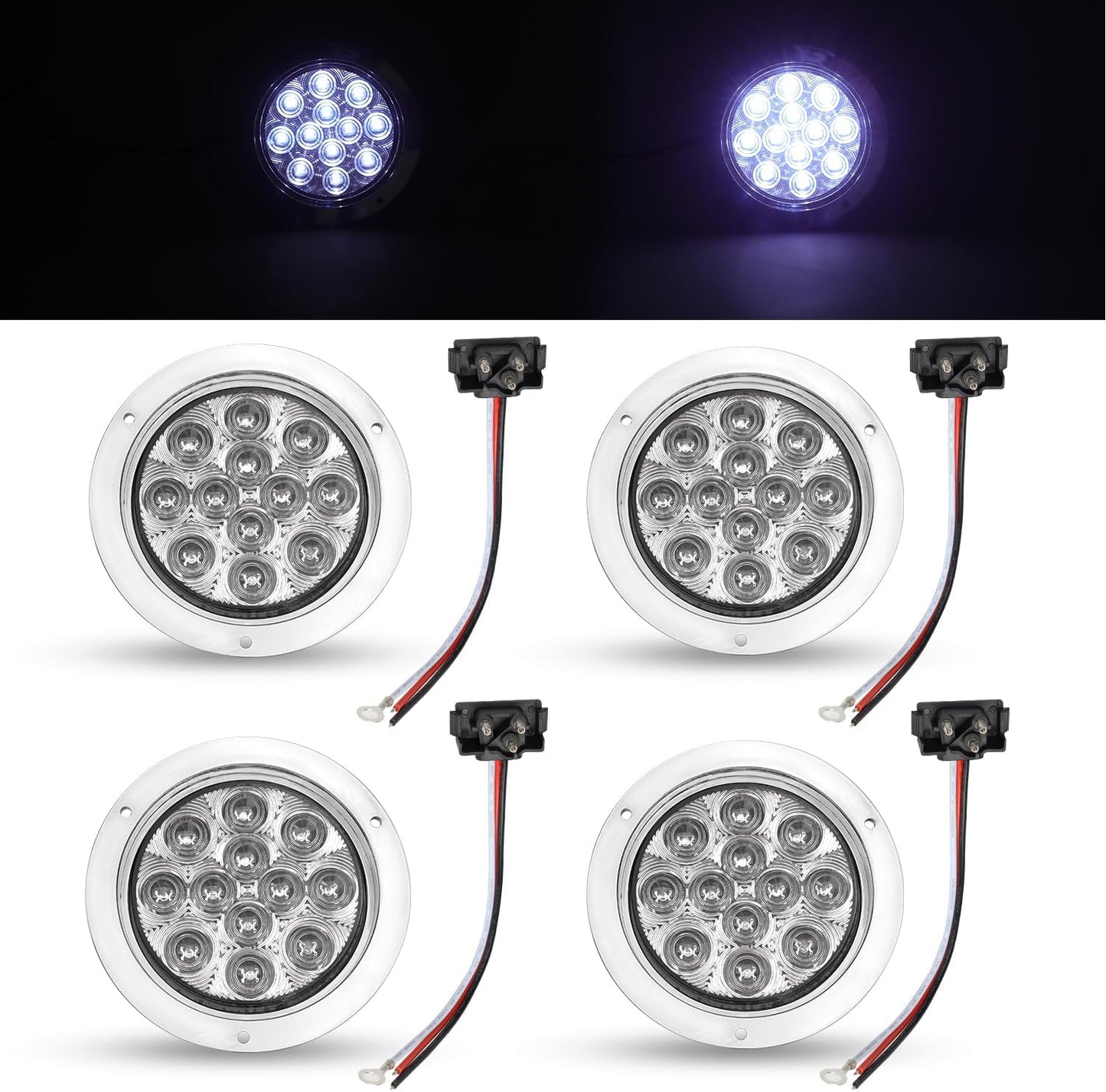 TMH 4 Inch 12 LED Round Indicator Tail Lights for Trailers