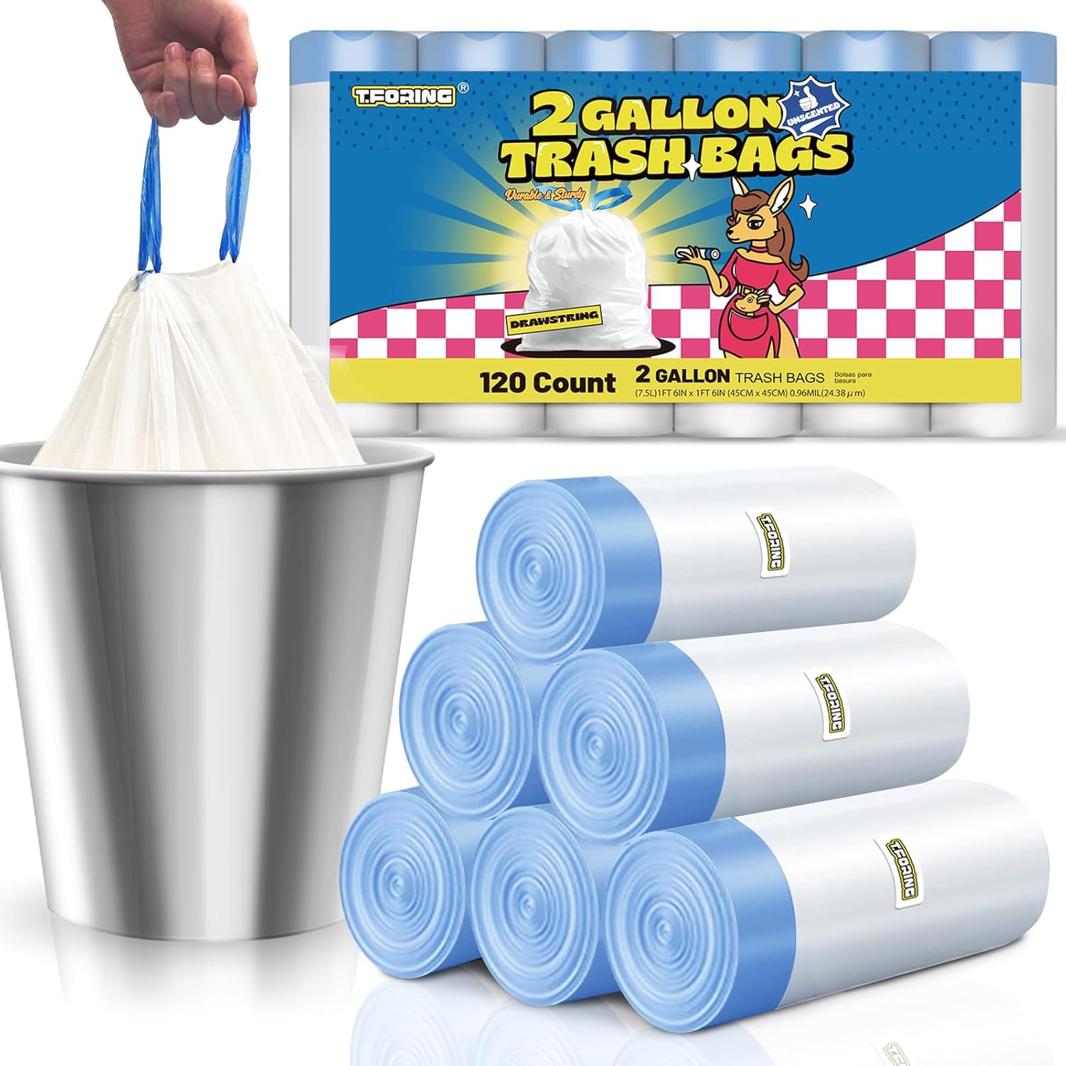120 Strong 2 Gal Trash Bags, T.FORING Little Waste Basket Liners