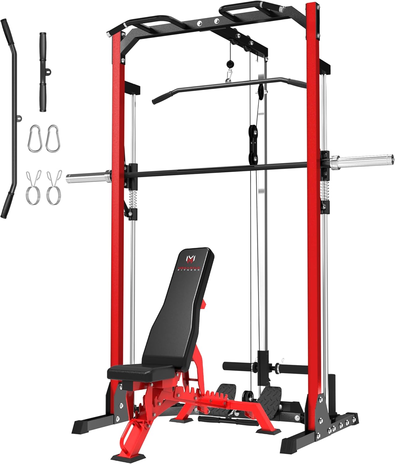 Ultimate Compact Smith Machine Home Gym - 1500lb Capacity, Space-Saving Power Rack & LAT Pulldown - MEGASTAR