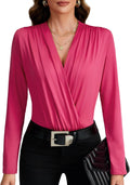 Women's Chiffon Wrap V Neck Ruched Long Sleeve Bodysuit - Sleek Fit