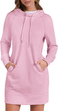 Womens Fleece Hoodie Mini Dress - Casual Long Sleeve Pullover