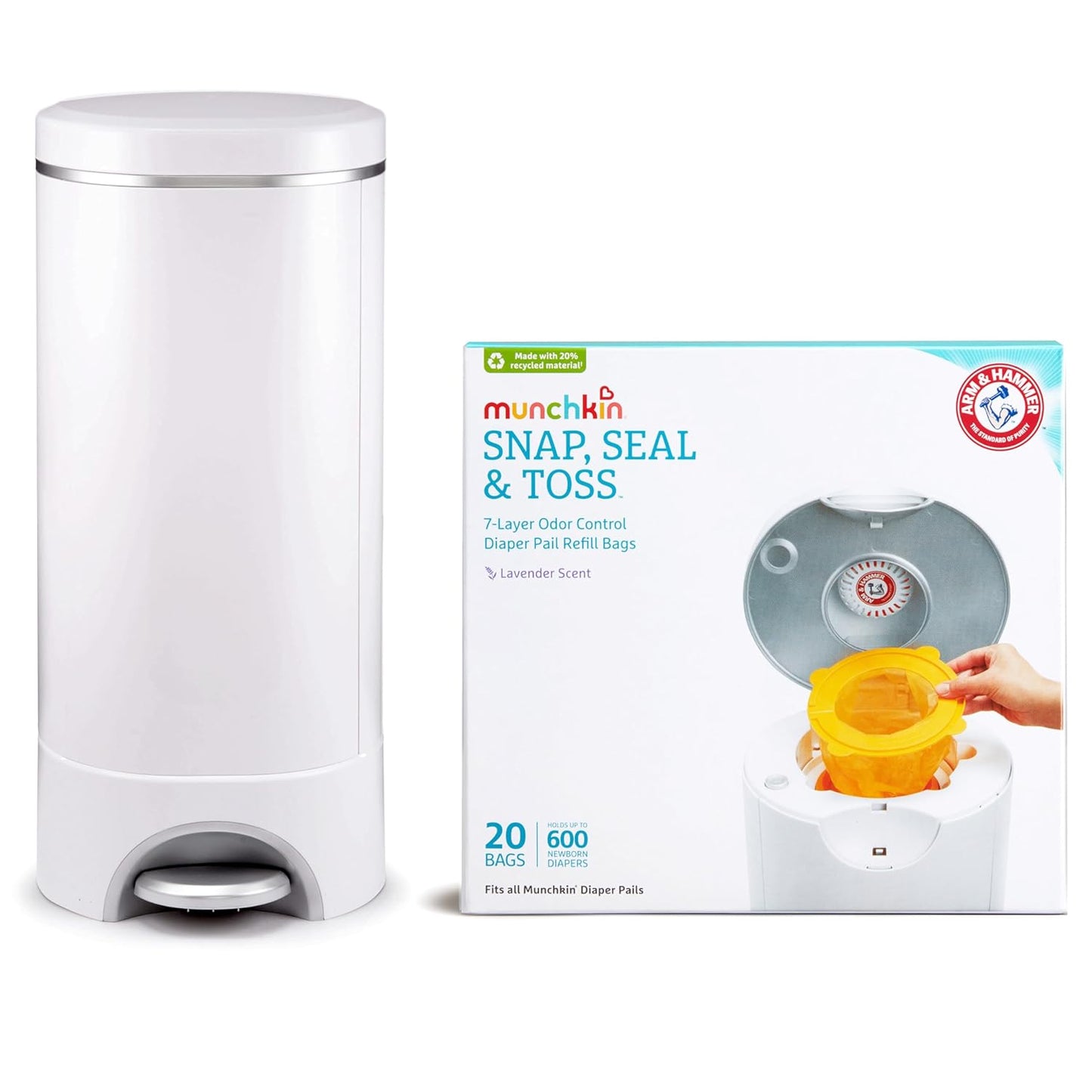 Munchkin STEP Diaper Pail Powered by Arm & Hammer for Freshness