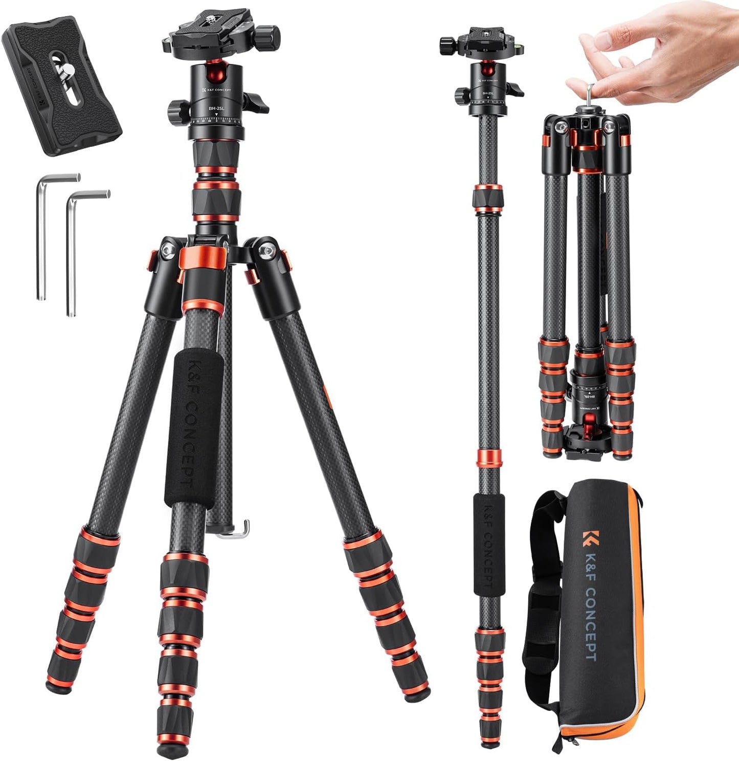 K&F CONCEPT 60 inch Carbon Fiber Tripod for Travel Photography