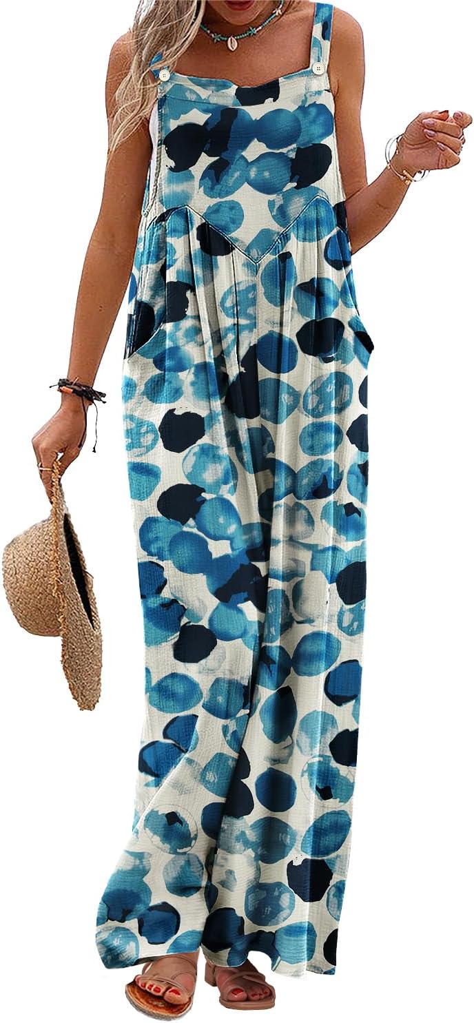 YESNO Women's Summer Casual Overalls Boho Floral Jumpsuits