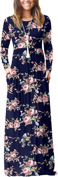 Women Long Sleeve Casual Round Neck Loose Floral Maxi
