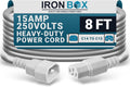 Iron Box Heavy Duty Power Cord - 15A/250V - 8ft Extension