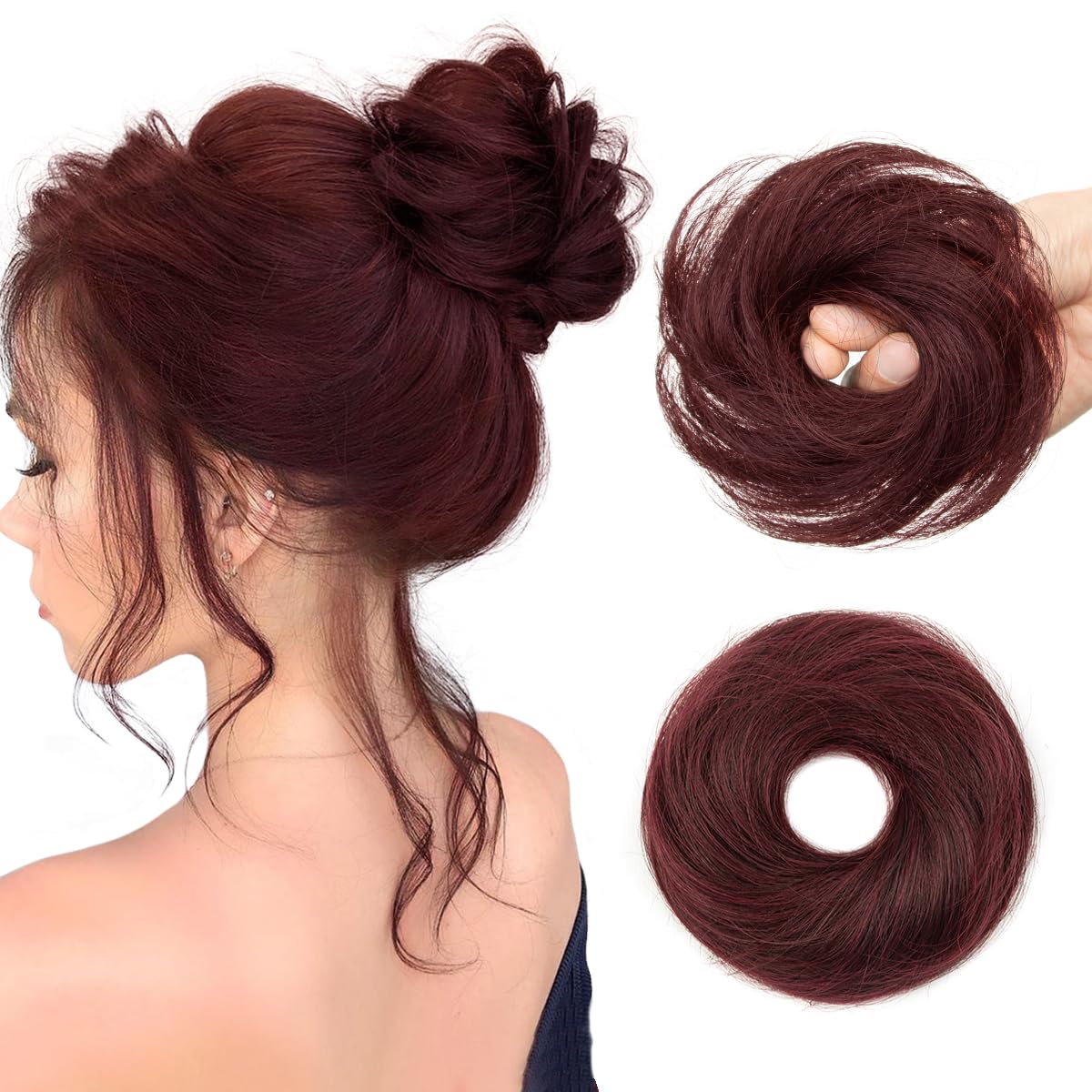 Burgundy Curly Messy Bun Hair Piece for Effortless Style