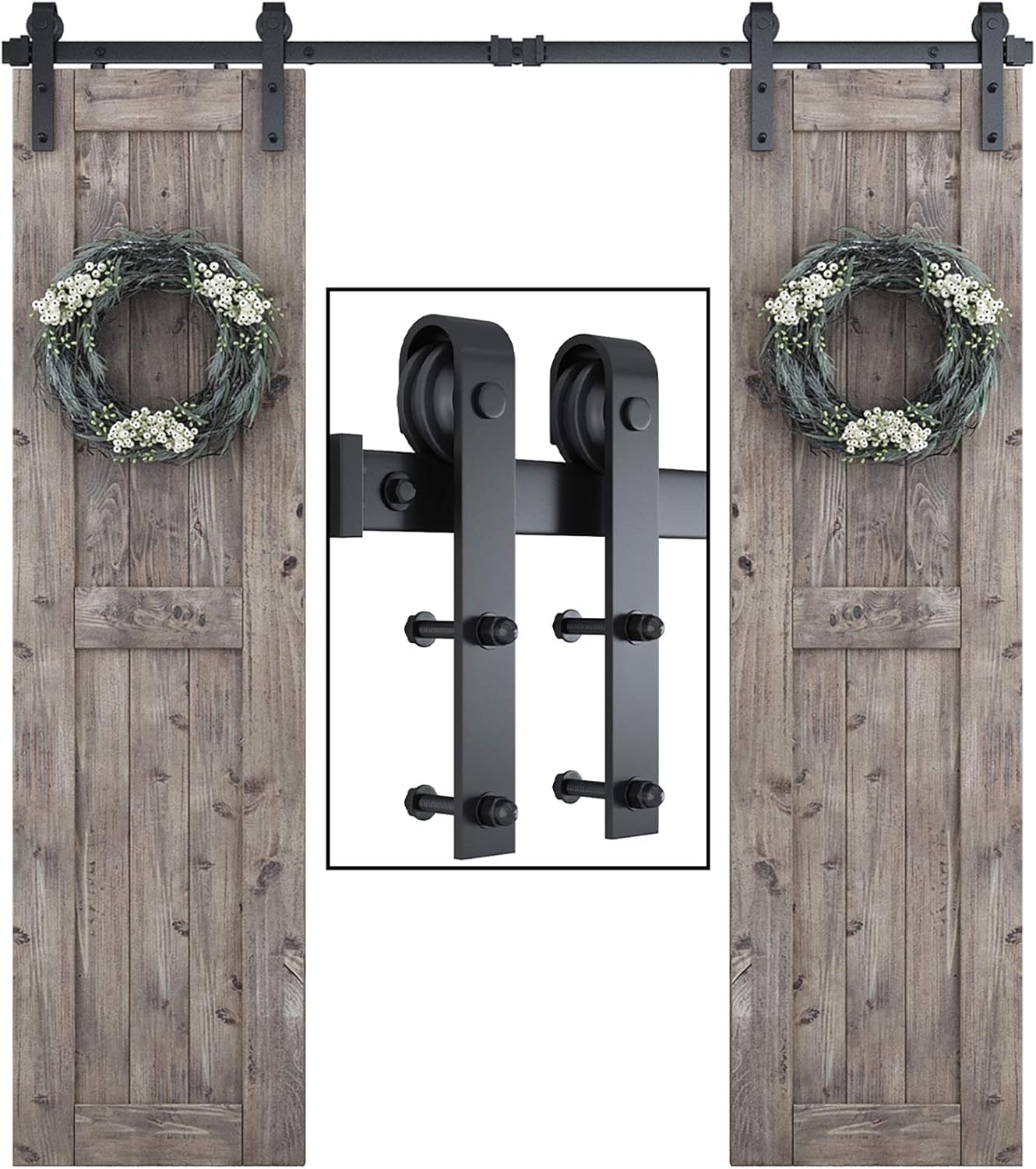 SMARTSTANDARD 6.6 FT Double Barn Door Hardware Kit for Smooth Sliding