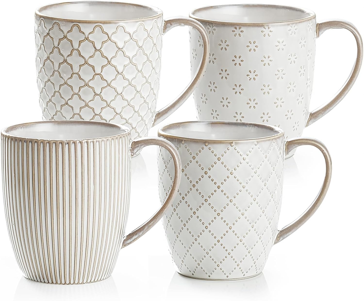 Set of 4 18 oz Ceramic Coffee Mugs, Microwave/Dishwasher Safe