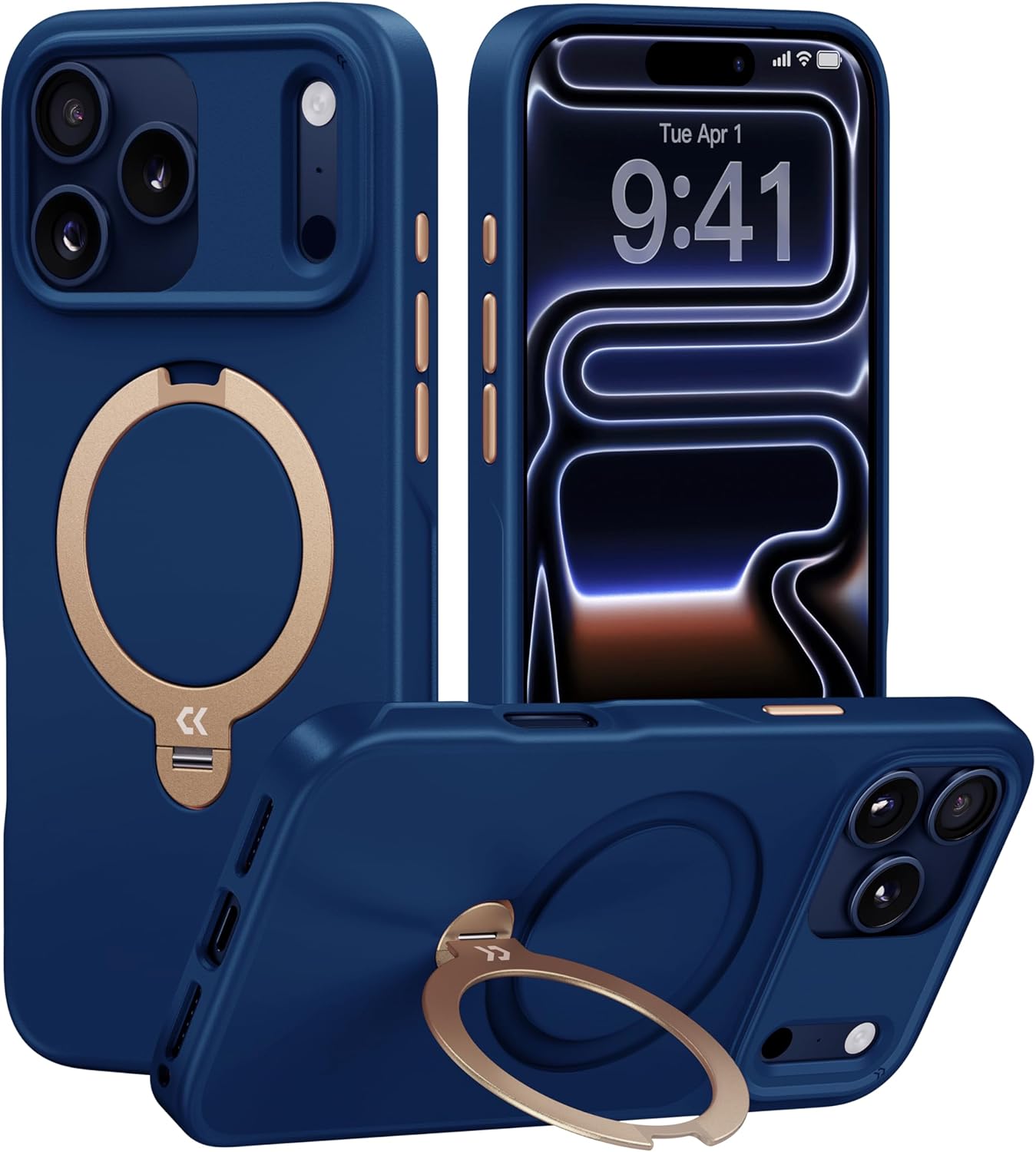 CASEKOO Marine Blue iPhone 17 Pro Case with Magnetic Stand