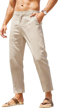 Men's Cotton Linen Pants Elastic Waist Lightweight Casual Pants