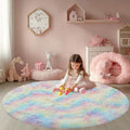 Round 5x5 ft Fluffy Rainbow Rug - Ultra Soft Plush Accent for Girls