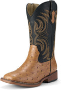 Kids Cowboy Boots Square Toe with Ostrich Upper - Comfortable