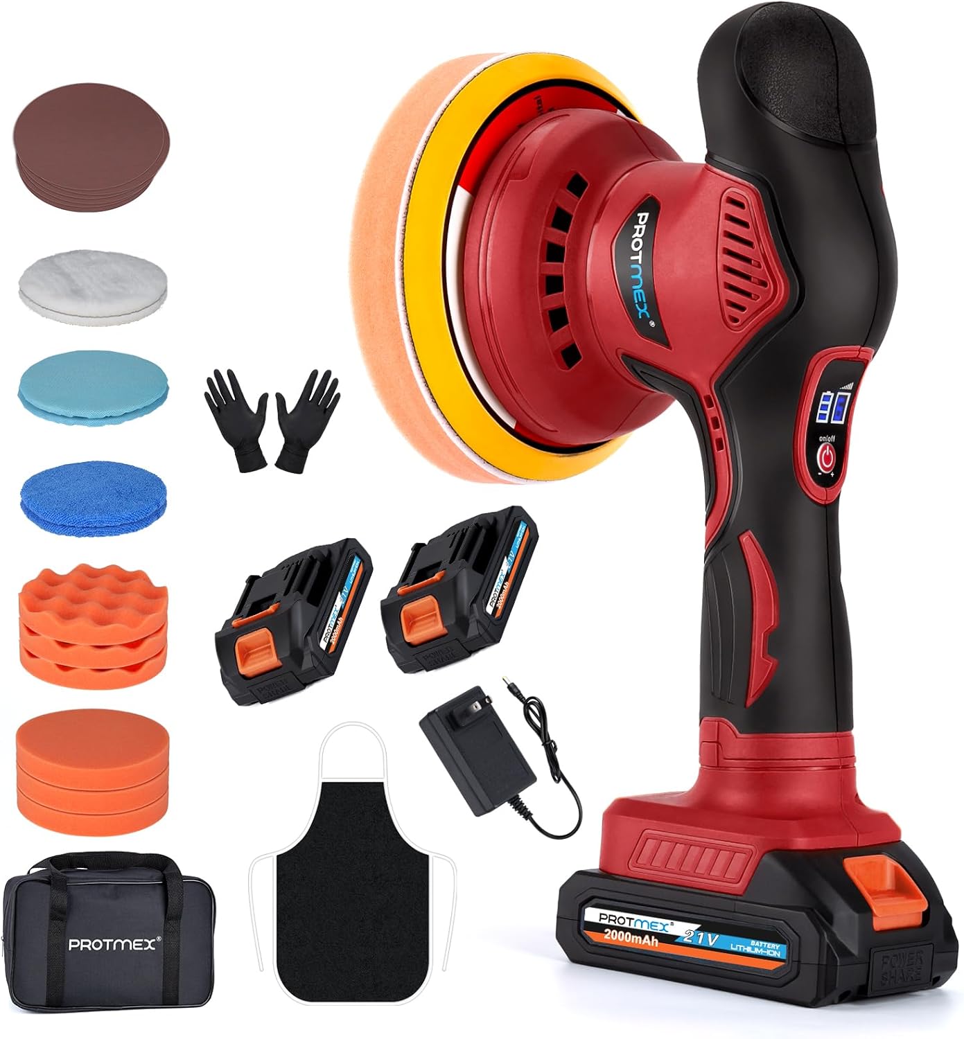 Cordless Car Buffer Polisher with 2 Batteries and 6 Speed Settings