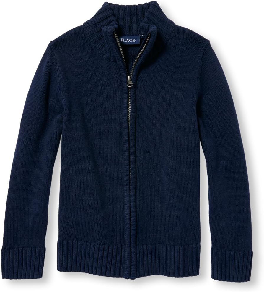 Boys' Uniform Zip Up Mock Neck Sweater for Comfort and Style
