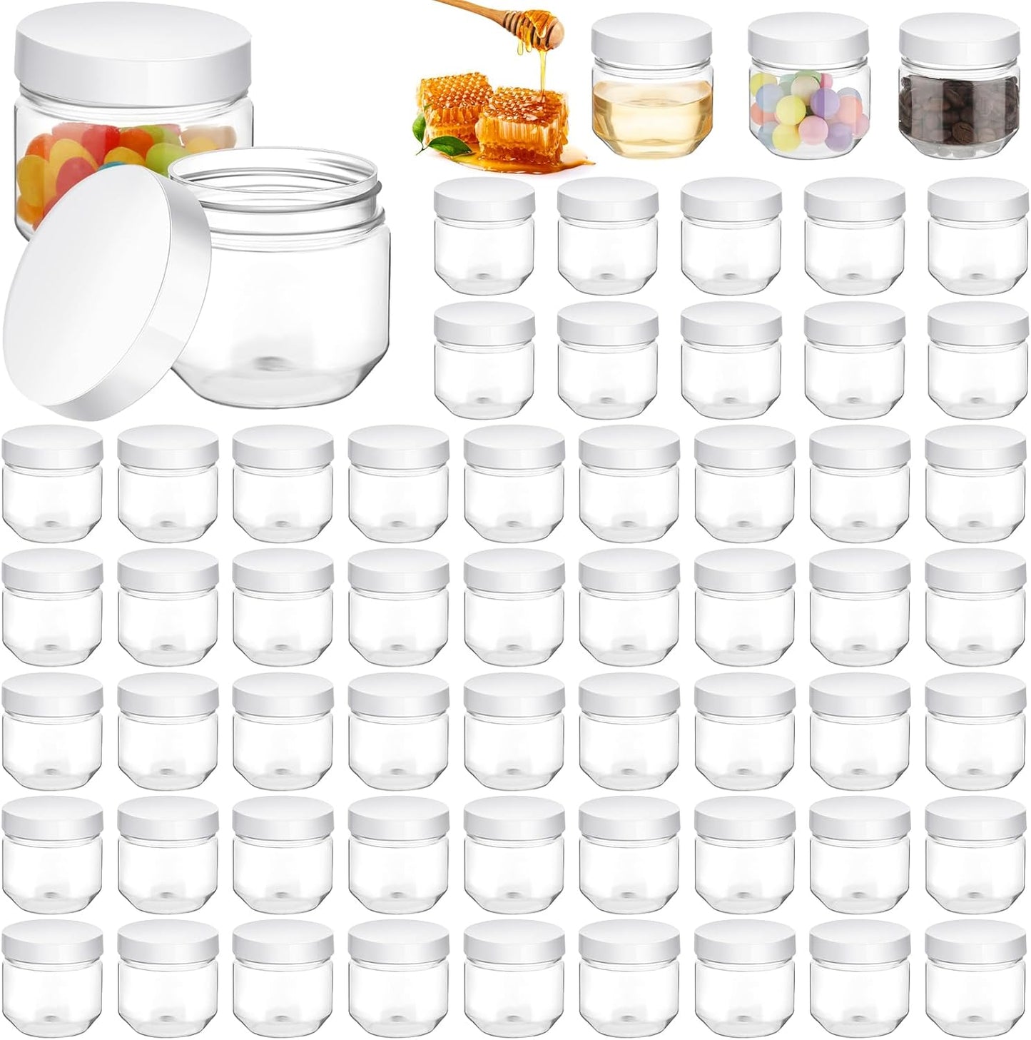 60 Pcs 3 oz Clear Plastic Jars with Lids for Storage and Gifts
