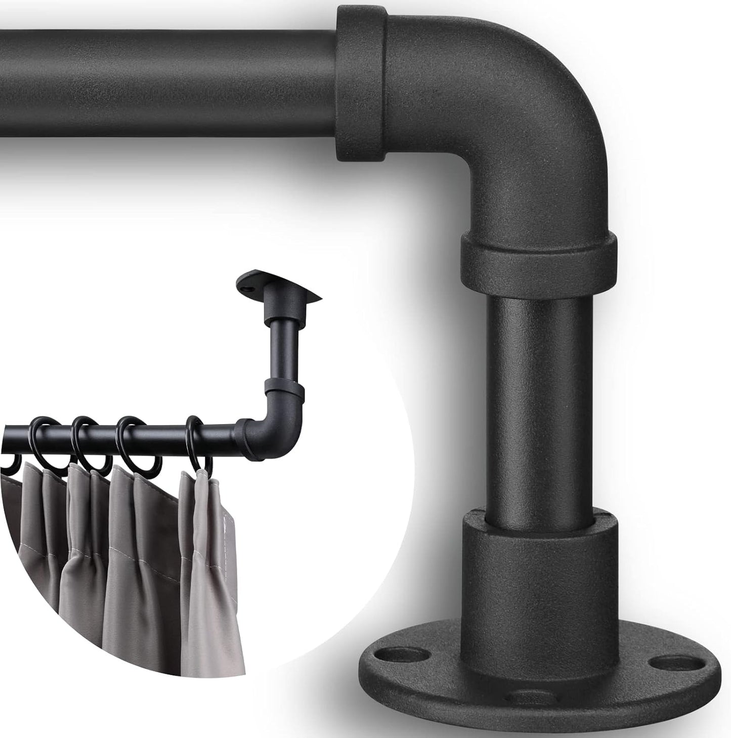 Matte Black Heavy Duty Curtain Rod Set - 48-84 inch