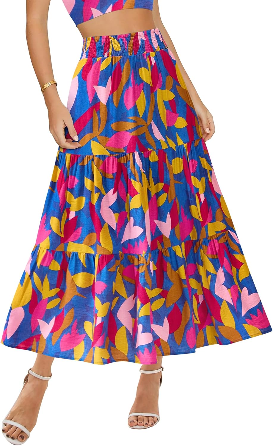 BTFBM Floral Print Maxi Skirt for Women - Boho A-Line Style
