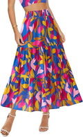 Skirts for Women Floral Print High Waist A-Line Maxi - Pockets