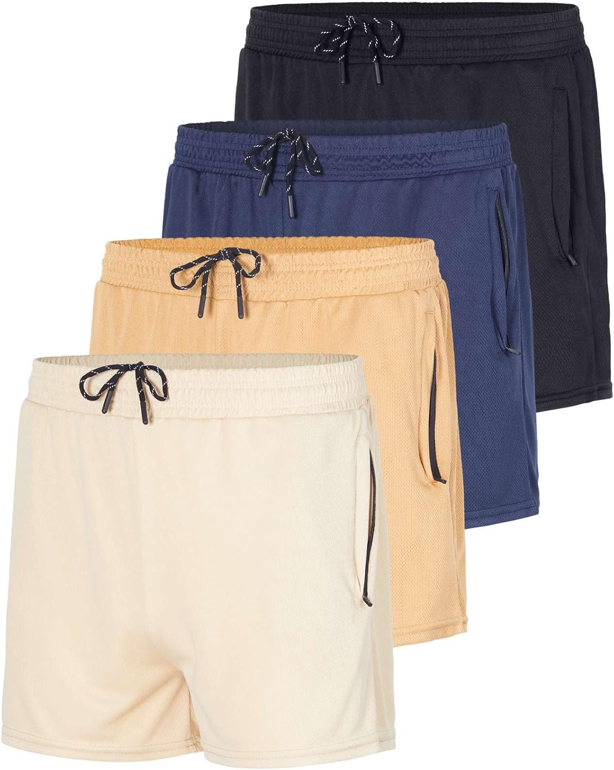 Men's Mesh Athletic Zipper Shorts 4-Pack for Active Lifestyle