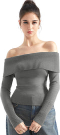 Off Shoulder Sweaters Long Sleeve Ribbed Knit - Chic Going Out Top