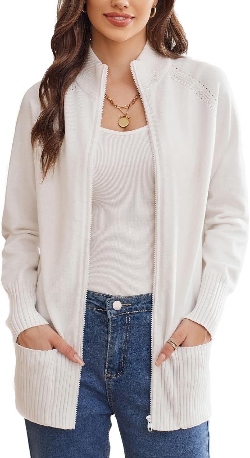 GRACE KARIN Womens Long Sleeve Zip Up Cardigan with Pockets