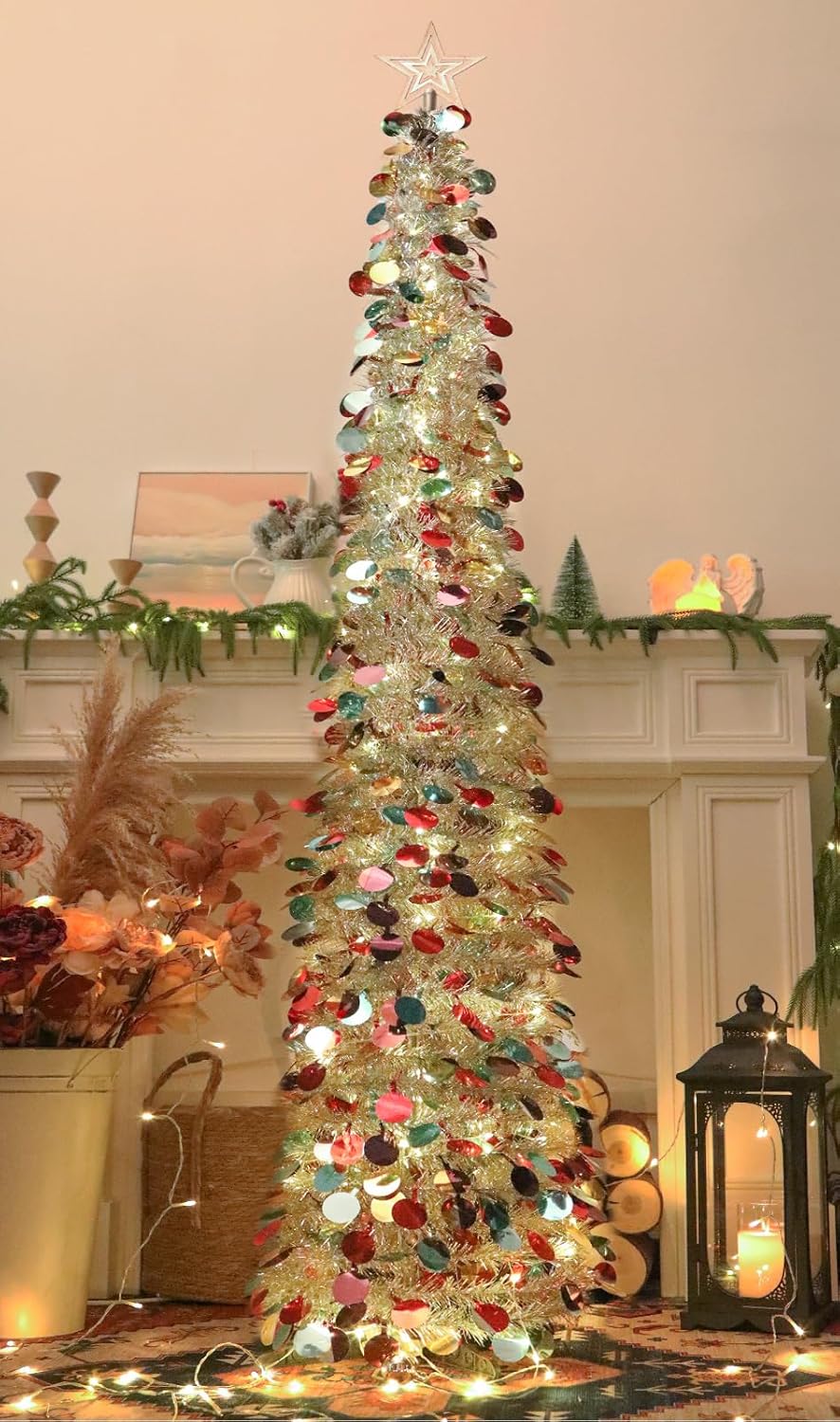 6 FT Pop Up Christmas Tree with 100 LED Lights for Holidays