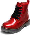 Girls Glitter Ankle Combat Boots with Side Zipper - Sparkly Red