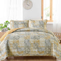 Yellow Boho Quilt Set King Size Plaid Floral Patchwork - Lightweight