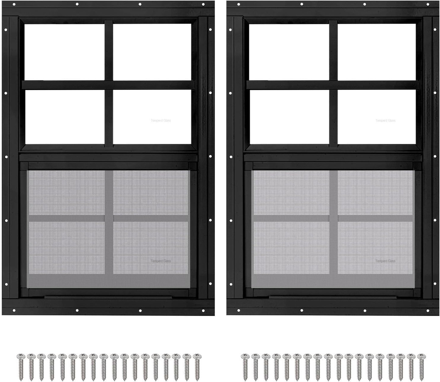 2 Pack 12ft x 18ft Black Shed Windows with Tempered Glass