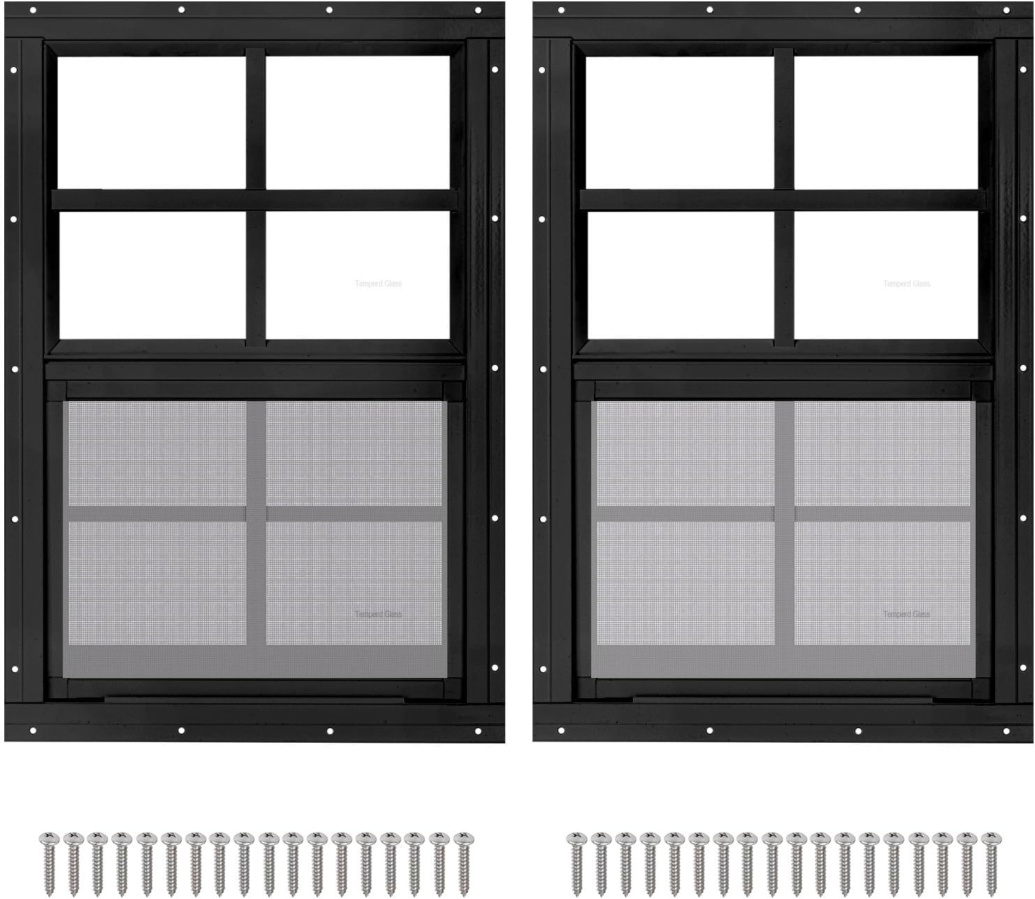 2 Pack 12ft x 18ft Black Shed Windows with Tempered Glass