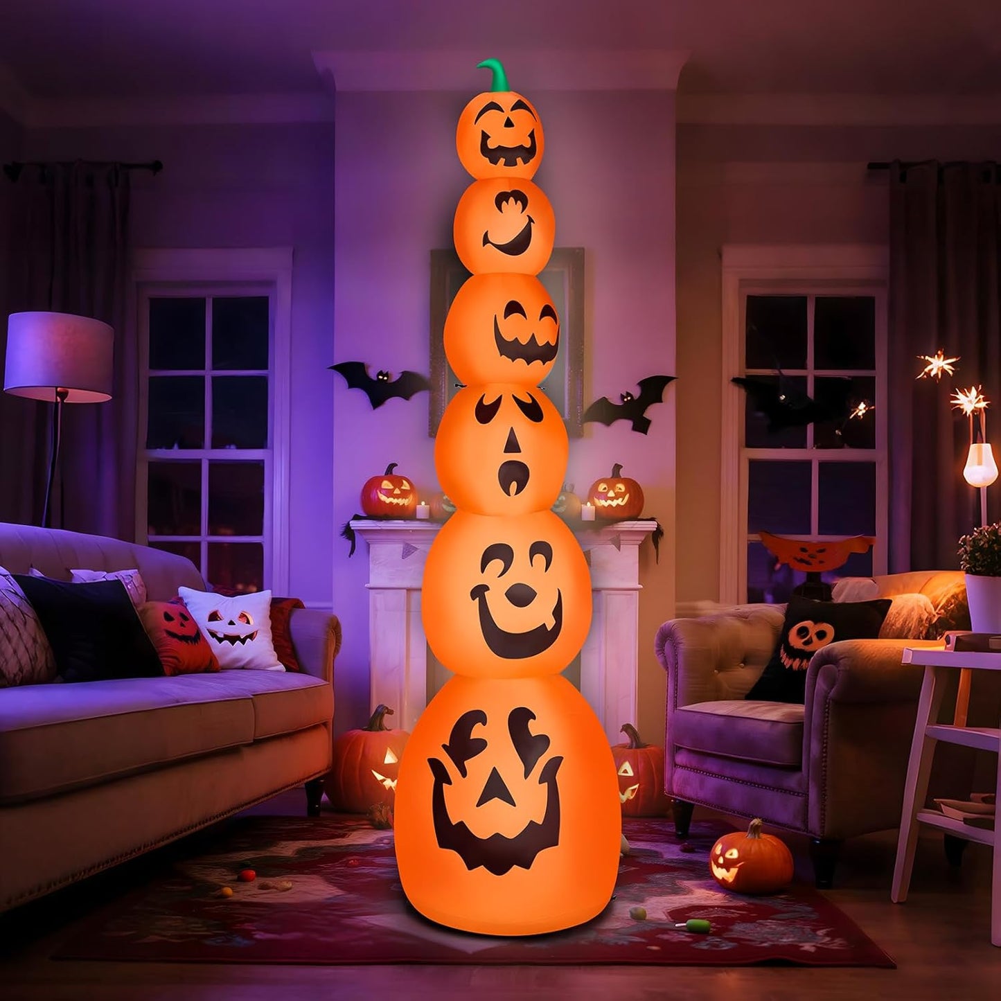 Outvita Halloween Inflatable Stacked Pumpkins 9FT for Yard Fun