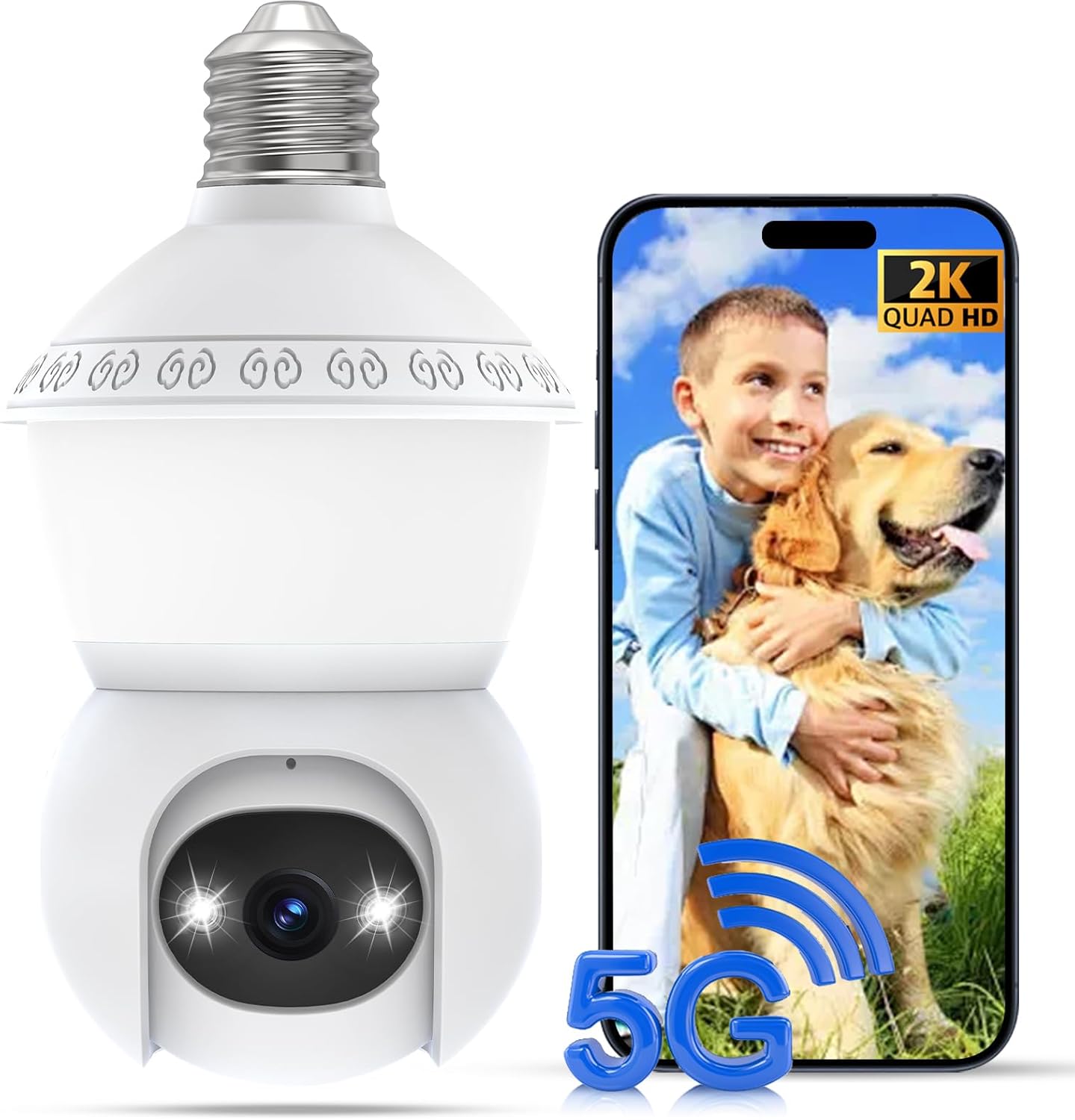 Light Bulb Security Camera with 360 PTZ and Night Vision Features