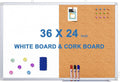 Magnetic White Board and Cork Board Combo 36 x 24 in - Dual Function