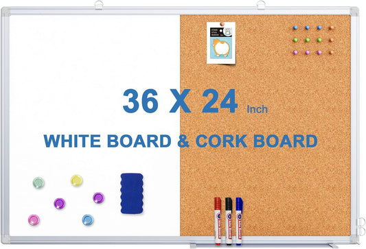 Magnetic White Board and Cork Board Combo for Home and Office