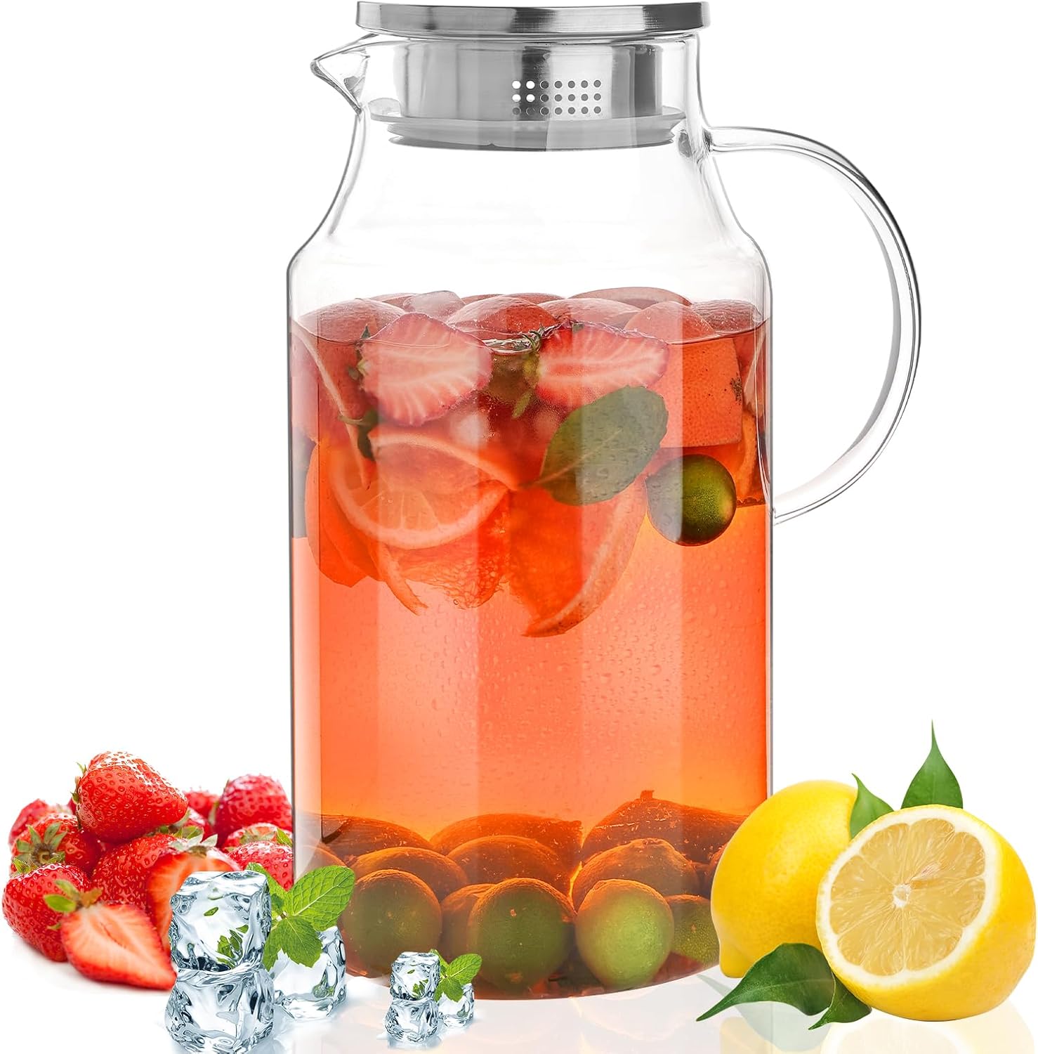 1 Gallon Glass Pitcher with Lid for Hot and Cold Beverages