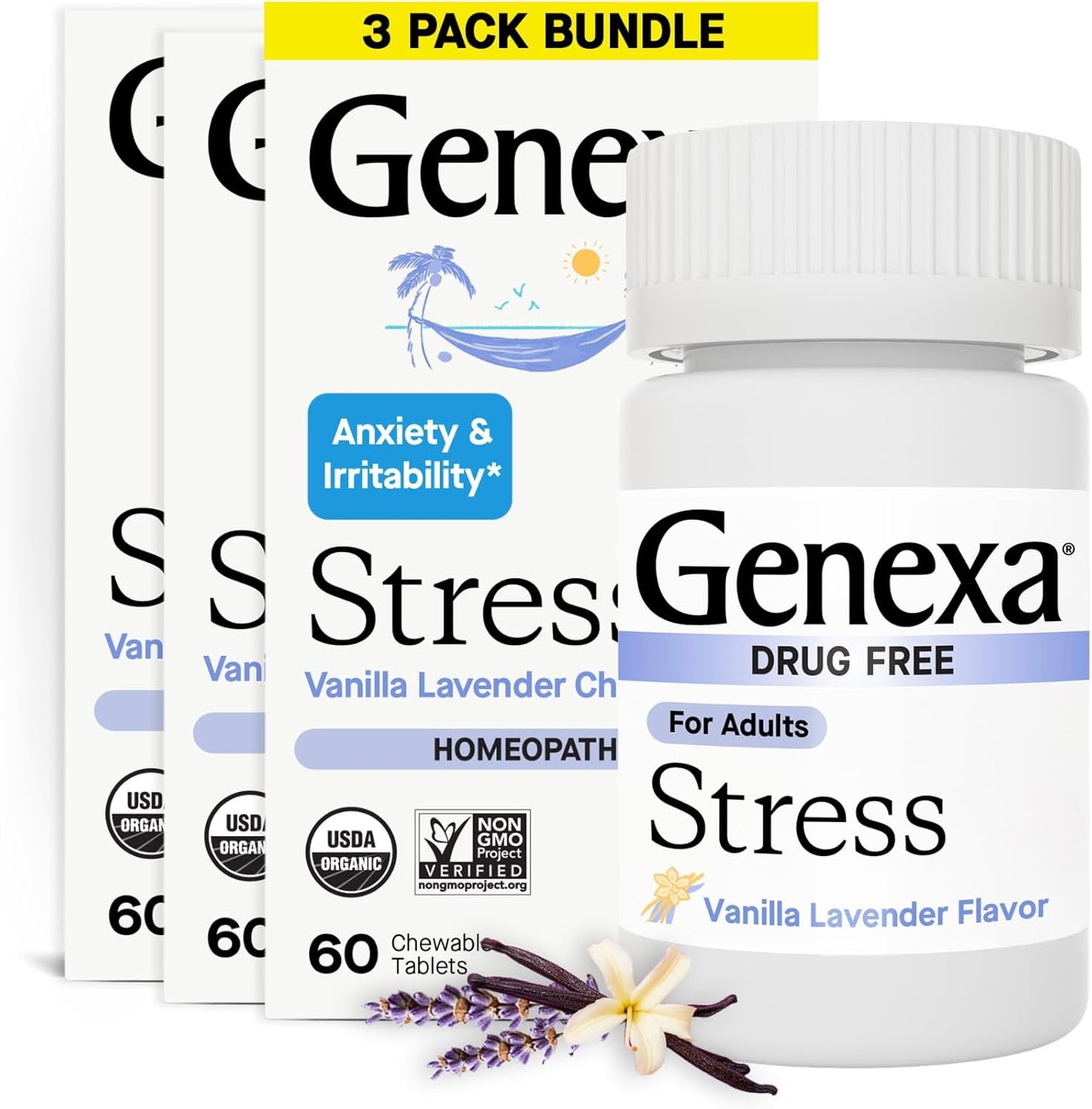 Genexa Stress Relief Tablets for Adults | Natural Anxiety Remedy