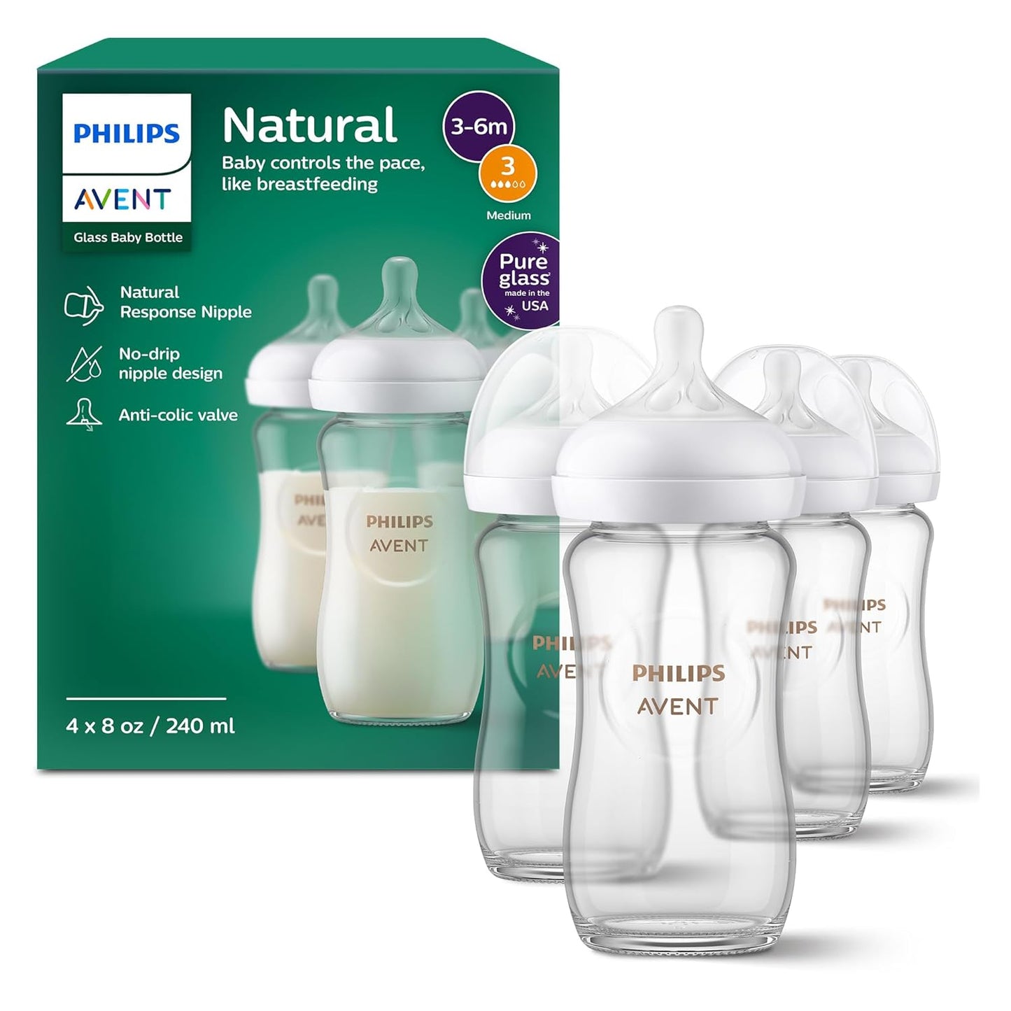 Philips Avent Natural Glass Baby Bottles for Easy Feeding