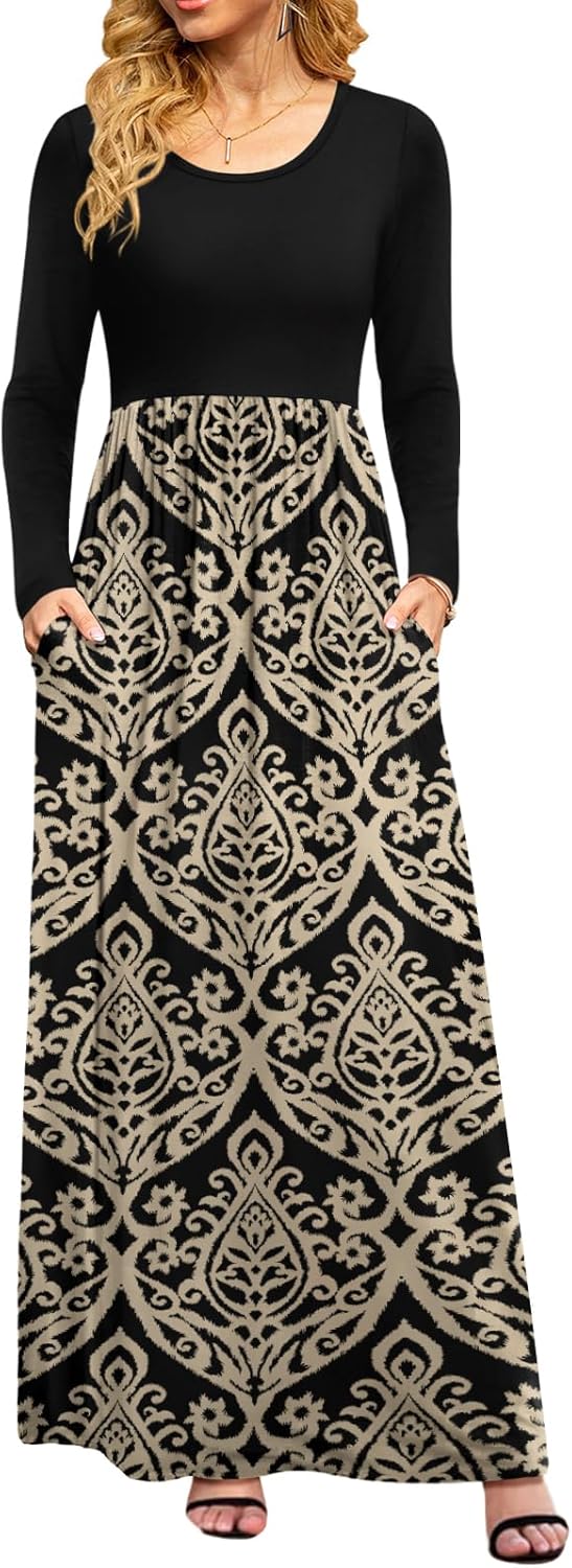 DB MOON Women Casual Long Sleeve Maxi Dresses with Pockets